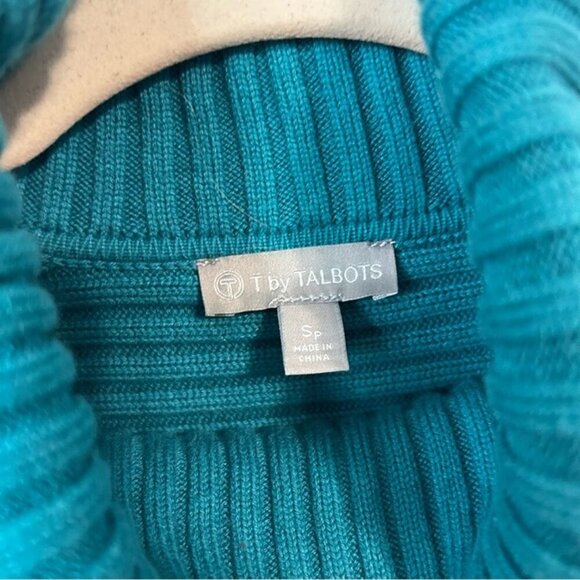 Talbots Teal Blue Navy Colorblock Ribbed Turtleneck Sweater Women’s Size Small - Picture 4 of 7